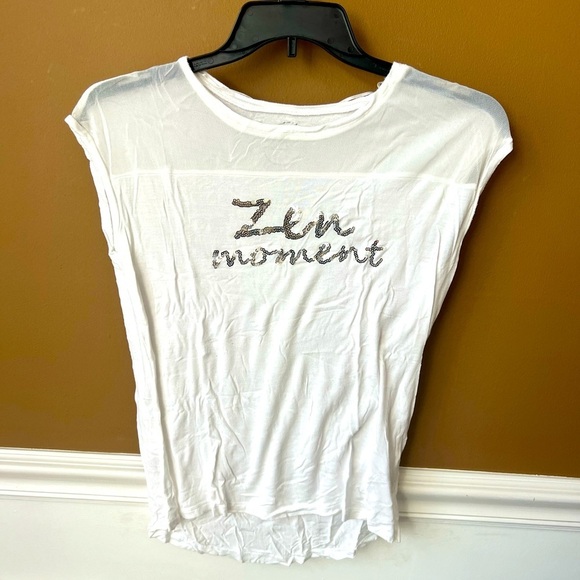 INC International Concepts White Women's Zen Moment Top with Sheer Sleeve Size L - Picture 1 of 5